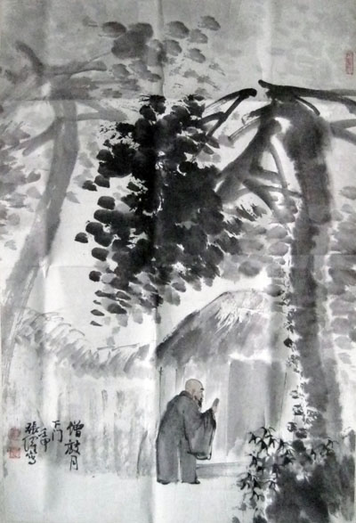 作者：张伟&nbsp;人物 《僧敲月下门》&nbsp;￥：赏真阁藏品&nbsp;单击鼠标查看大图！