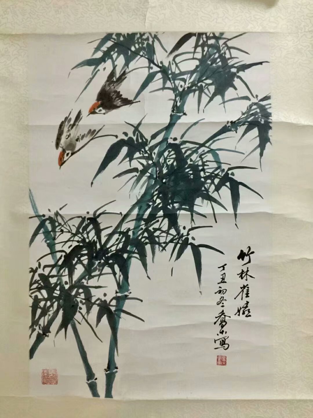 作者：乔木&nbsp;花鸟　　竹雀图&nbsp;￥：协商&nbsp;单击鼠标查看大图！